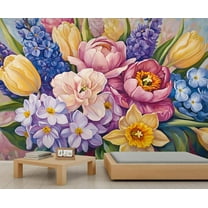Floral Wall Mural - Spring Flower Wall Murals, Colorful Flowers Hd Photo For Living Room Bedroom, Flower Mural 79"W x 55"H (Not Peel and Stick)