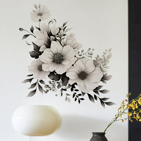 Floral Wall Sticker Gray and White
