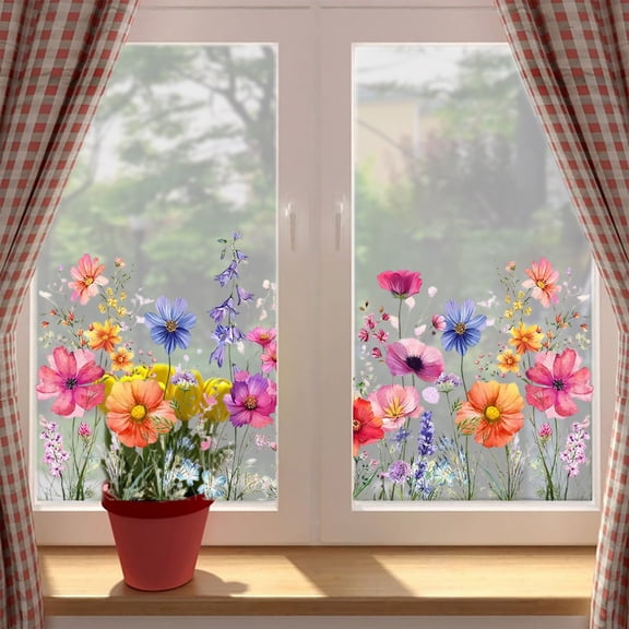 Floral Wall decals, Removable Wall decals, 48X24 in, Home decor Living Room, Spring Home decor, Window Trim Accents, Multicolor, 1 Pc