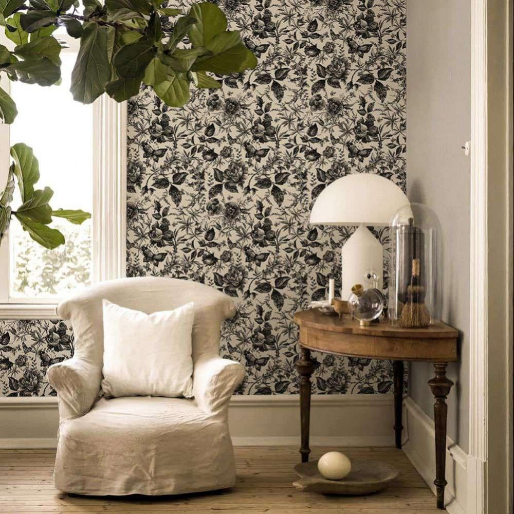 Poseca Black, Vintage 80S Watercolor Rose Flower Wallpaper ...