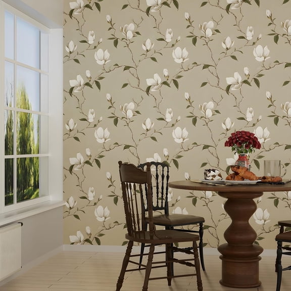Floral Wallpaper Peel and Stick Vintage Flowers Contact Paper Waterproof Self Adhesive Removable Khaki Botanical Modern Wall Paper for Bedroom Walls Cabinet Locker 17.5" X 393"