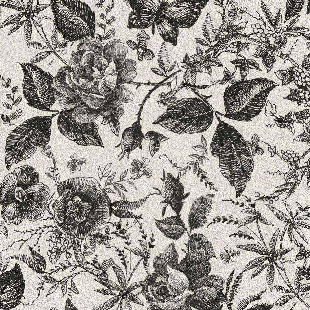 Floral Wallpaper Peel and Stick, Vintage Wallpaper Wall Stick Black Rose Removable Vinyl Wallpaper Sketch Floral Wall Mural Wall Decor 15.7"W X 98.4"L