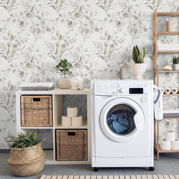 Floral Wallpaper Peel and Stick Wallpaper for Bedroom Grey Floral Boho Contact Paper for Cabinets Drawer Self Adhesive Removable Farmhouse Contact Paper Eucalyptus Leaf Nursery 17.3inW 393inL