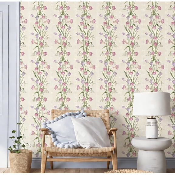 TOARTi Floral Wallpaper Pink Flower Peel and Stick Colorful Plant Nature Wall Decal For Bedroom Living Room 17.3in x 9.8ft