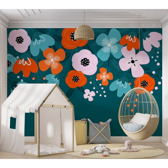 Floral Wallpaper Wall Mural - Abstract Blue Bloom