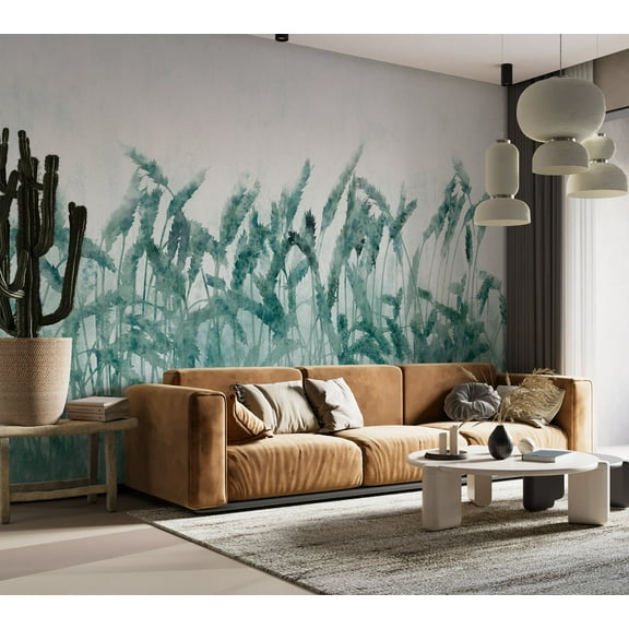 Floral Wallpaper Wall Mural - Blue Ears of Wheat