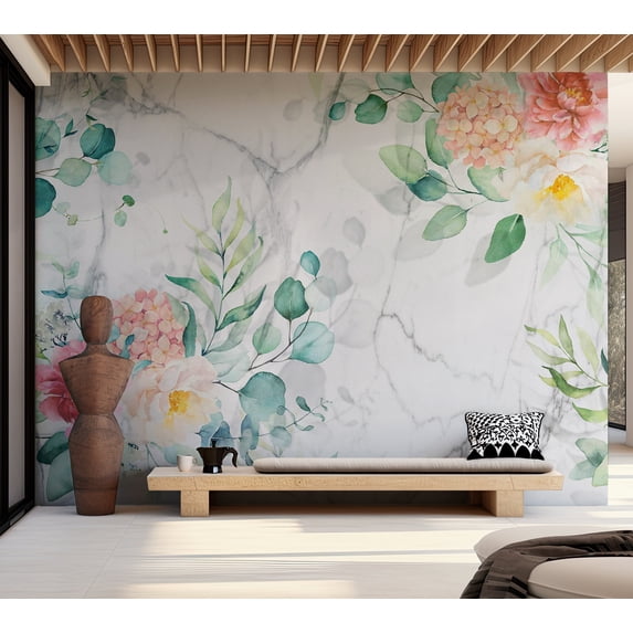 Floral Wallpaper Wall Mural - Flowery Marble