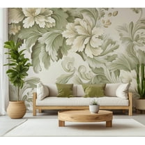 Floral Wallpaper Wall Mural - Retro Vintage Flowers Cream