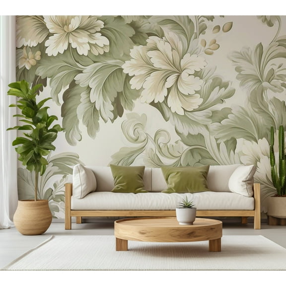 Floral Wallpaper Wall Mural - Retro Vintage Flowers Cream