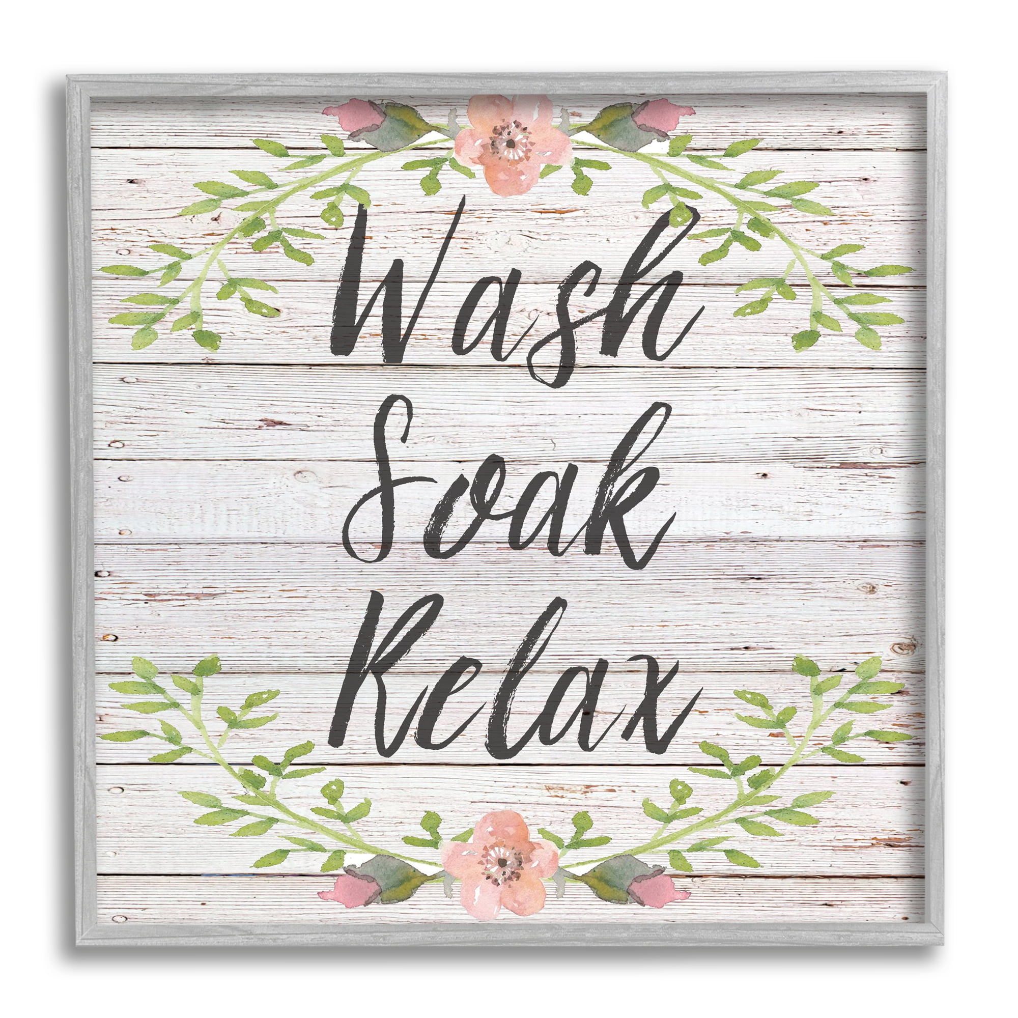 Floral Wash Soak Relax Floral Wood Botanical & Floral Framed Art Print Wall Art, 17x17