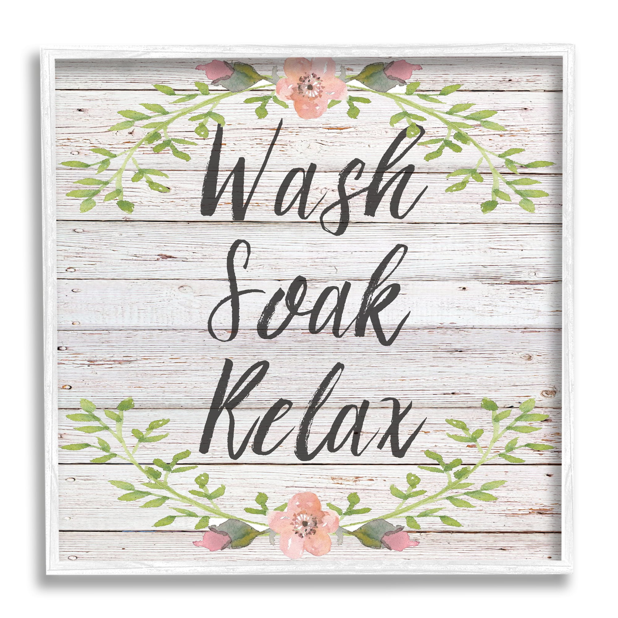 Floral Wash Soak Relax Floral Wood Botanical & Floral Framed Art Print Wall Art, 17x17