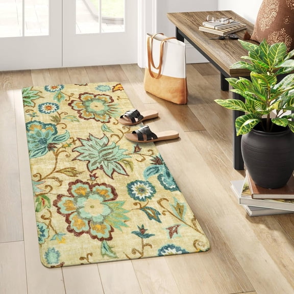 Floral Washable Area Rugs Non-Slip Small Entryway Rug Indoor, Throw Stain Resistant Kitchen Rugs Soft Paisley Print Bathroom Mats DoorMat Carpet for Bedroom Laundry Living Room Sink