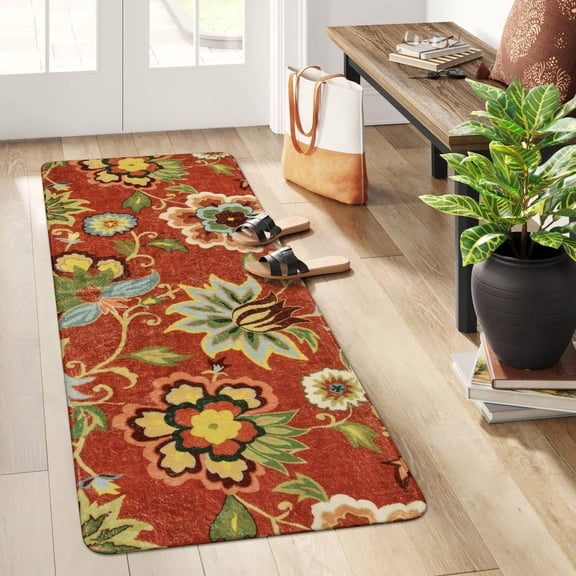 Floral Washable Area Rugs  Non-Slip Small Entryway Rug Indoor, Throw Stain Resistant Kitchen Rugs Soft  Paisley Print Bathroom Mats DoorMat Carpet for Bedroom Laundry Living Room Sink