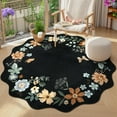 thumbnail image 1 of Floral Washable Round Rugs, Non-Slip Soft Round Rug 4ft Ultra-Thin, Small Boho Circle Carpet for Entryway Kitchen Bedroom Nursery Bathroom, Black/Grey, 1 of 14