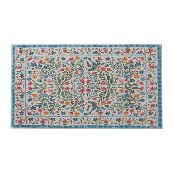 Floral Washable Rugs for Entryway, 20x47 Inches Kitchen Rugs Non Slip Boho Soft Door Mat Indoor Entrance, Ultra-Thin Easy Clean Forest Design Small Throw Carpet for Bedroom Bathroom, Green