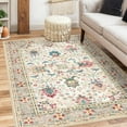 thumbnail image 1 of Floral Washable Rugs For Living Room, Cream Area Rugs Bedroom Rug Non Slip Entryway Rug, Farmhouse Throw Rugs Soft Low Pile Carpet For Kitchen Dining Room Playroom Nursery Coffee 5x7ft, 1 of 6