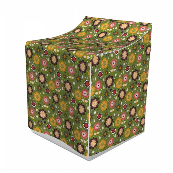 Floral Washer Cover, Spring Nature Botanical Pattern with Abstract Design Flowers, Easy to Use Bathroom Accent Fabric, 29" x 28" x 40", Olive Green Multicolor, by Ambesonne