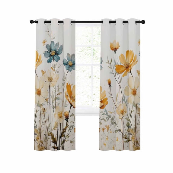 Floral Watercolor, Blackout Curtains 39 Inches Long for Bedroom, Retro Flower Botanical Leaves Herb Thermal Insulated Room Darkening Black Out Window Curtain Panels Grommet Drapes for Living Room