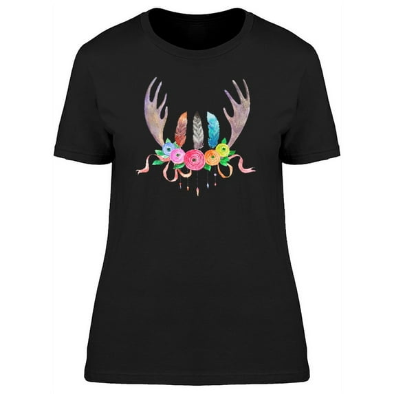 Floral Watercolor Elk Antlers T-Shirt Women -Image by Shutterstock, Female XX-Large