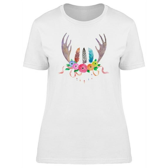 Floral Watercolor Elk Antlers T-Shirt Women -Image by Shutterstock, Female x-Large