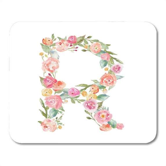Floral Watercolor Flower Alphabet Letter R Decorativedropcap Decorativer Mousepad Mouse Pad Mouse Mat 9x10 inch