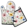 thumbnail image 1 of Floral Watercolor Painting Kitchen Oven Mitt and Pot Holder Sets 2 Pcs for Baking, Cooking and Grilling, Heat Resistant Up To 392 °F, 1 of 6