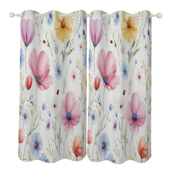 Floral Watercolor Pattern_3-2 Blackout Curtain 3d Printed Window Curtain Bedroom Living Room Hotel Window 2 Panel Shade