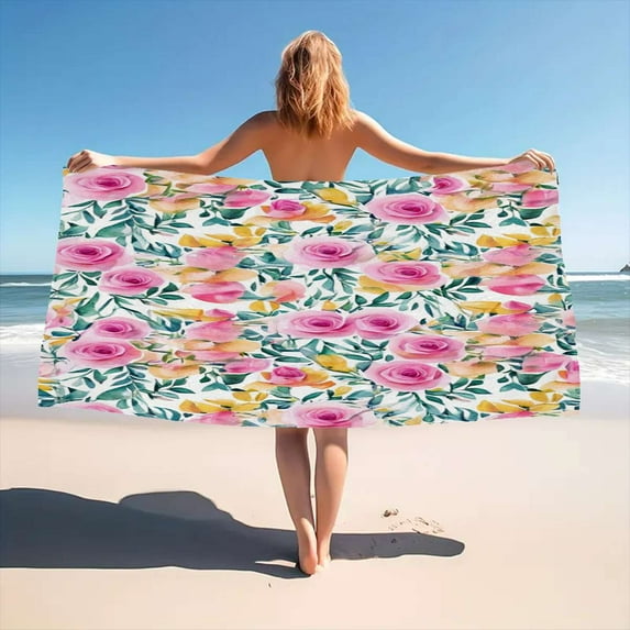 Floral Watercolor Pattern Beach Towel Soft Microfiber Bath Towel Quick Dry Sport Spa Pool Towels