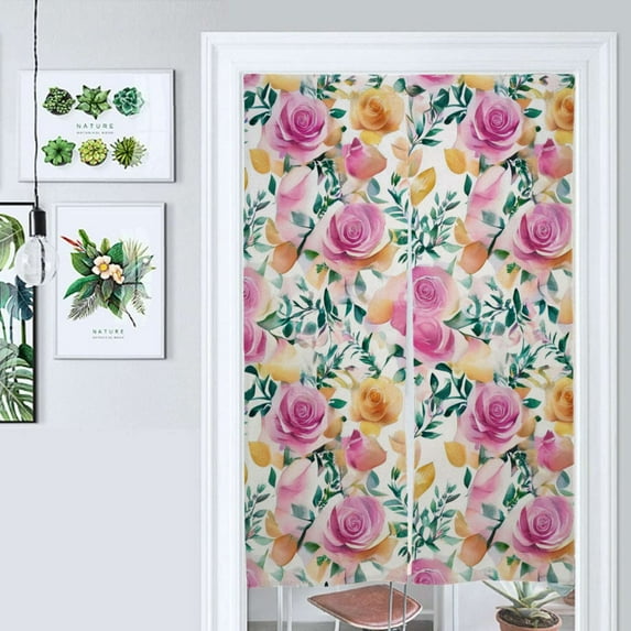 Floral Watercolor Pattern Door Curtain Nordic Living Room DoorCurtain Porch Partition Curtain Kitchen Rative Half Curtain