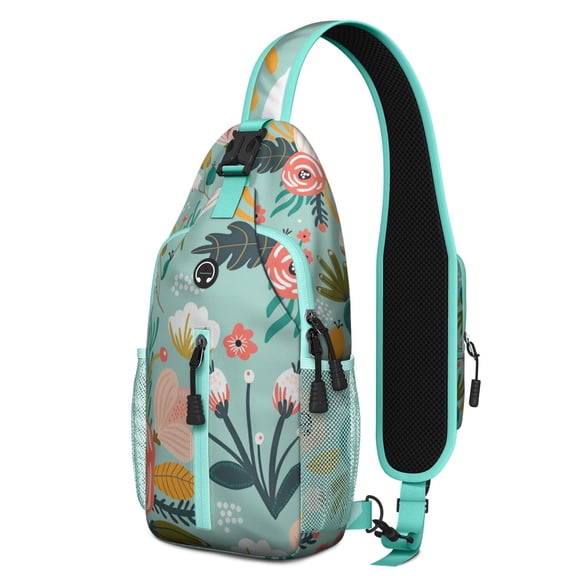 Floral Watercolor Pattern Sling Backpack with Artistic Botanical Design, Lightweight Durable Crossbody Daypack, Adjustable Strap, Multiple Compartments for Daily Commuting and Travel