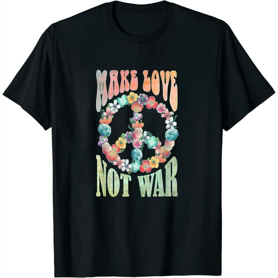 Floral Watercolor Peace Sign - Make Love Not War 3 Womens T-Shirt Black Medium