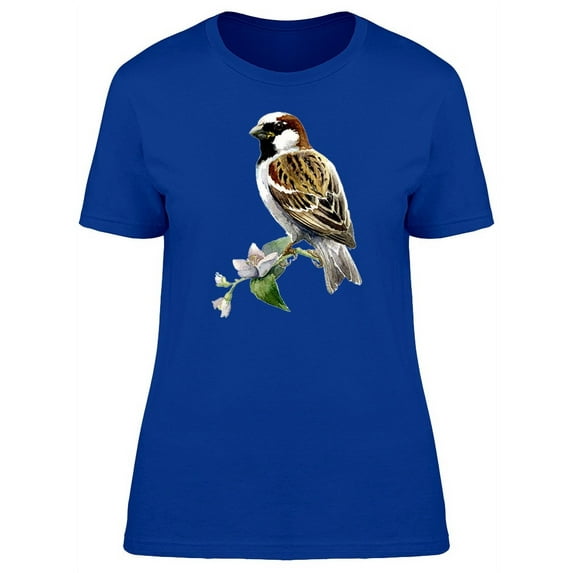 Floral Watercolor Sparrow Bird T-Shirt Women -Image by Shutterstock, Female Small
