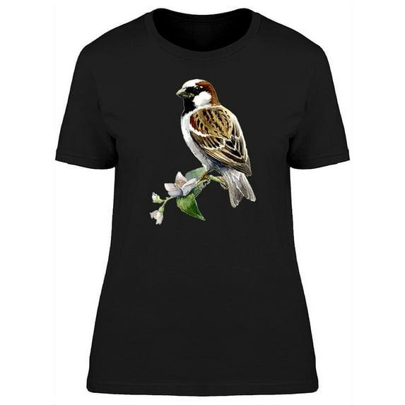 Floral Watercolor Sparrow Bird T-Shirt Women -Image by Shutterstock, Female XX-Large