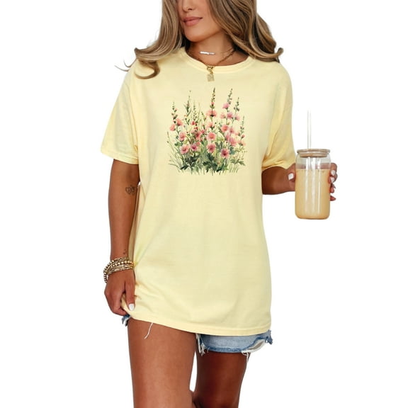 Floral Watercolor T-Shirt, Beautiful Botanical Art Tee, Flowers Graphic Shirt, Women’s Summer Casual Wear, Garden Inspired Top, Butter Comfort Colors T-Shirt, 3XL