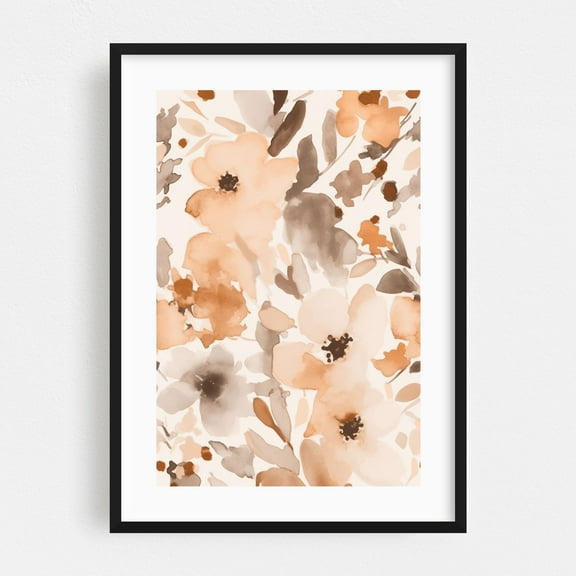 Floral Watercolor Whimsy Summer Meadow II - Painting Floral Watercolor Abstract Botanical Pastel Minimalist Modern Art Black Framed Wall Art Print 5 x 7 inches