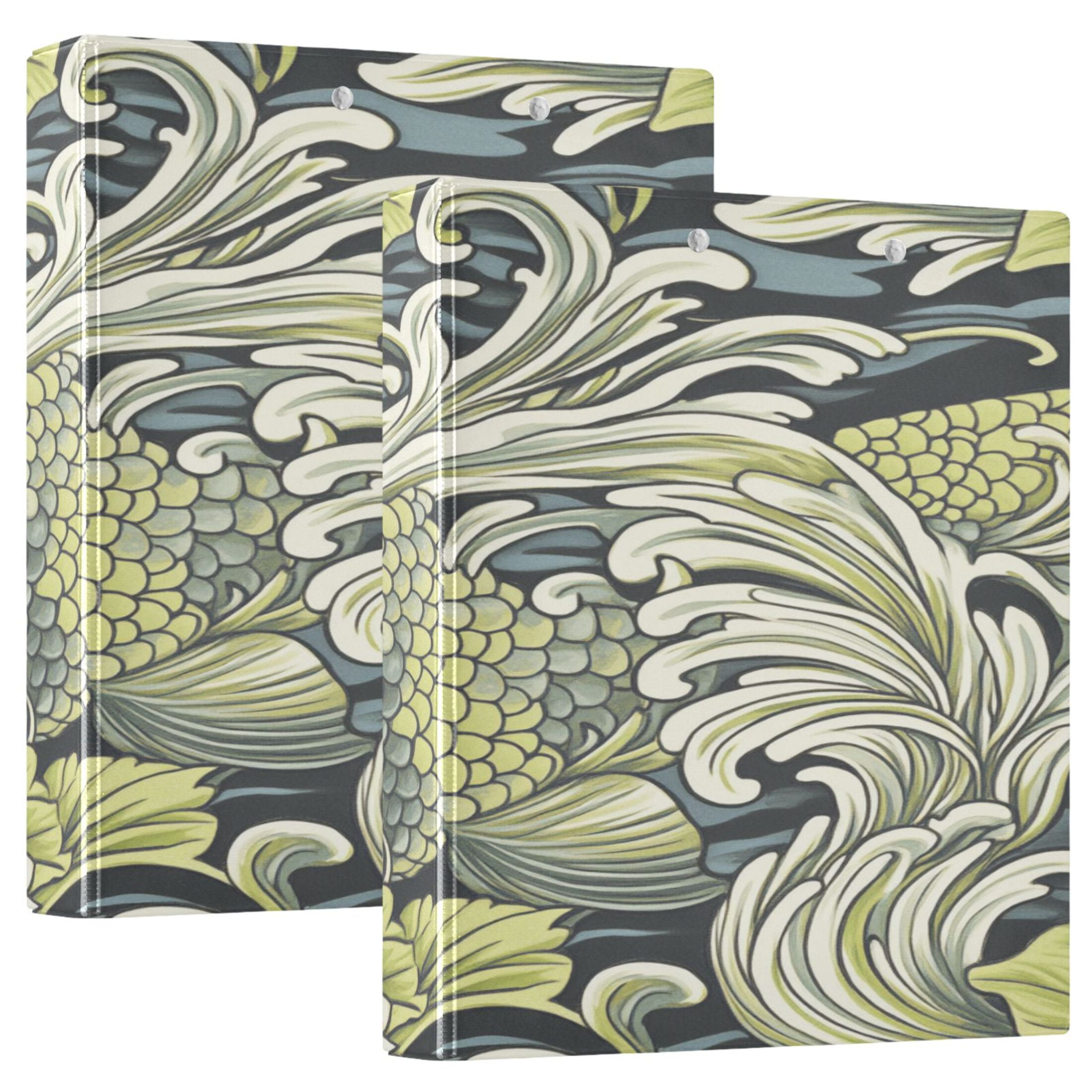 Floral Wave Design 12.4x10.6in PVC Round Ring Binder, D-Ring 3-Hole, Metal Clip, 200 Sheets