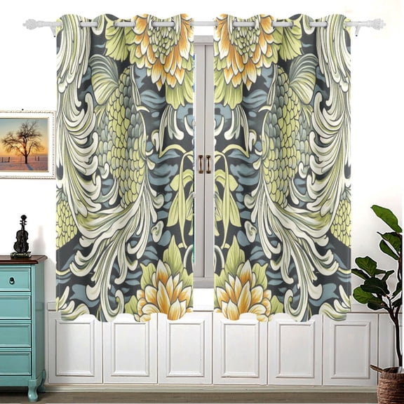 Floral Wave Design 63x55in Window Curtain Panels 63x55in 2-Piece Heavy Duty 80% Light Blocking