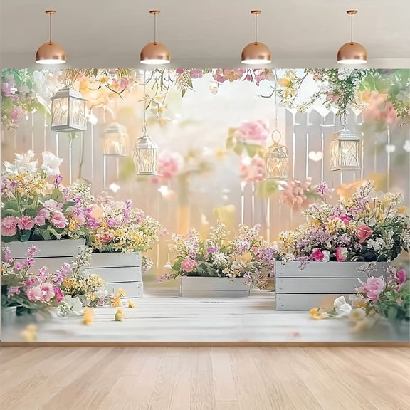 Floral Wedding Backdrop Spring Pastel Pink Flower Bridal Shower Background White Lantern Engagement Party Decorations Banner Supplies Photo Booth Props