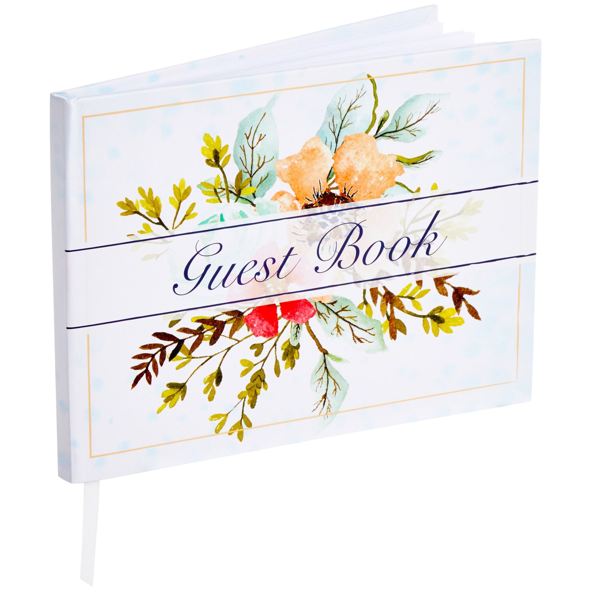 Floral Wedding Guest Book for Reception, Baby Shower with 56 Sheets/112  Pages, Bookmark Ribbon (8x6 in)