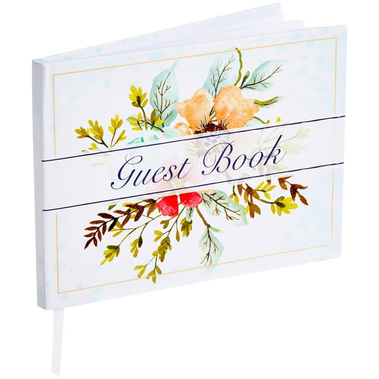 Floral Wedding Guest Book for Reception, Baby Shower with 56 Sheets/112  Pages, Bookmark Ribbon (8x6 in)