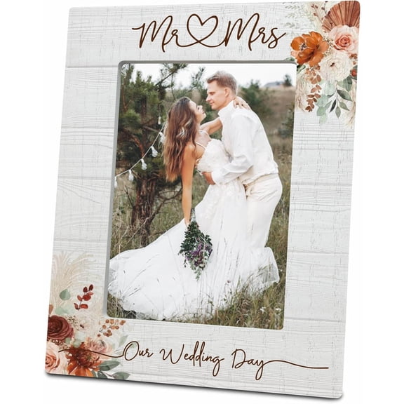 Floral Wedding Picture Frame For Photos - Wooden Photo Frame - Engagement Gifts For Couples - Wedding Room Decoration, Home Decor