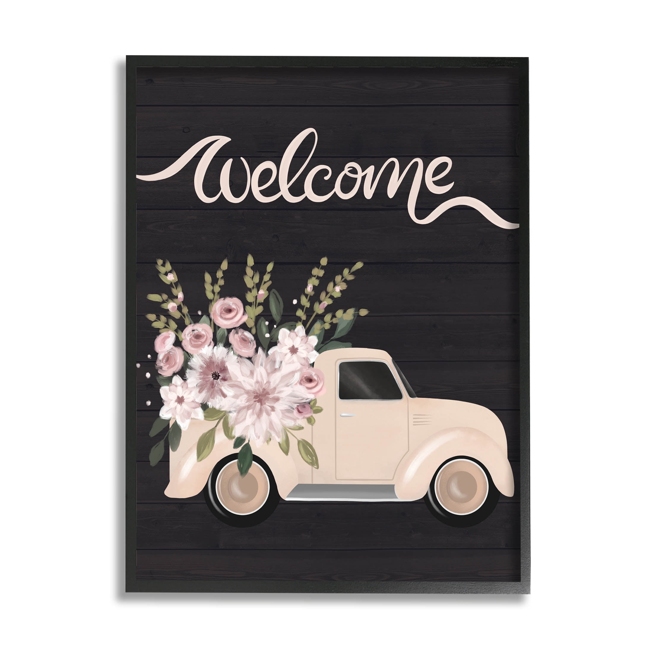 Floral Welcome Country Truck Transportation Graphic Art Black Framed Art Print Wall Art