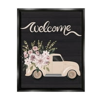 Floral Welcome Country Truck Transportation Graphic Art Jet Black Framed Art Print Wall Art