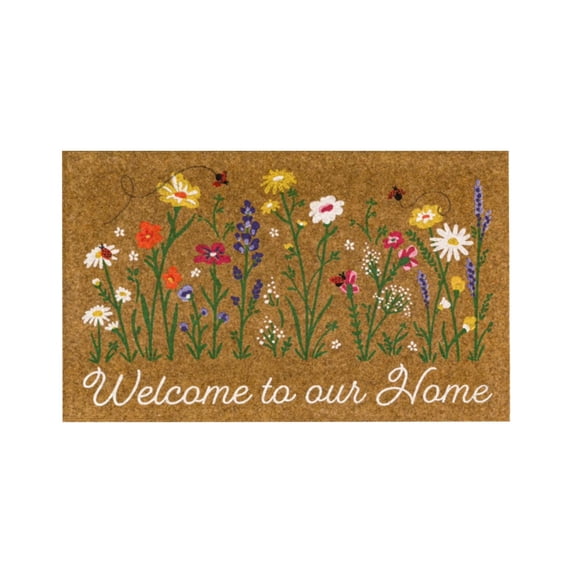 Floral Welcome Doormat 35.43 x 23.62 Inch Wildflower Welcome to Our Home Door Mat, Farmhouse Indoor Outdoor Entryway Rug, Non Slip Dirt Trapper Front Porch Patio Floor Mat