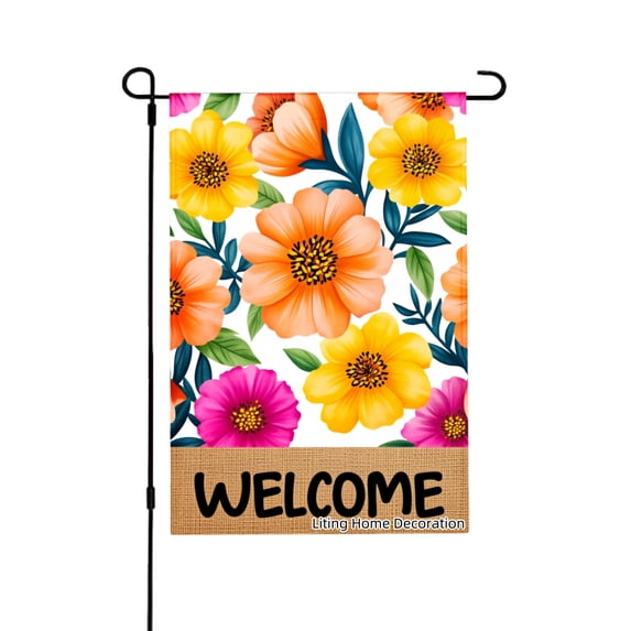 Floral Welcome Garden Flag For Home Outdoor Garden Yard Decor 12x18 Inch