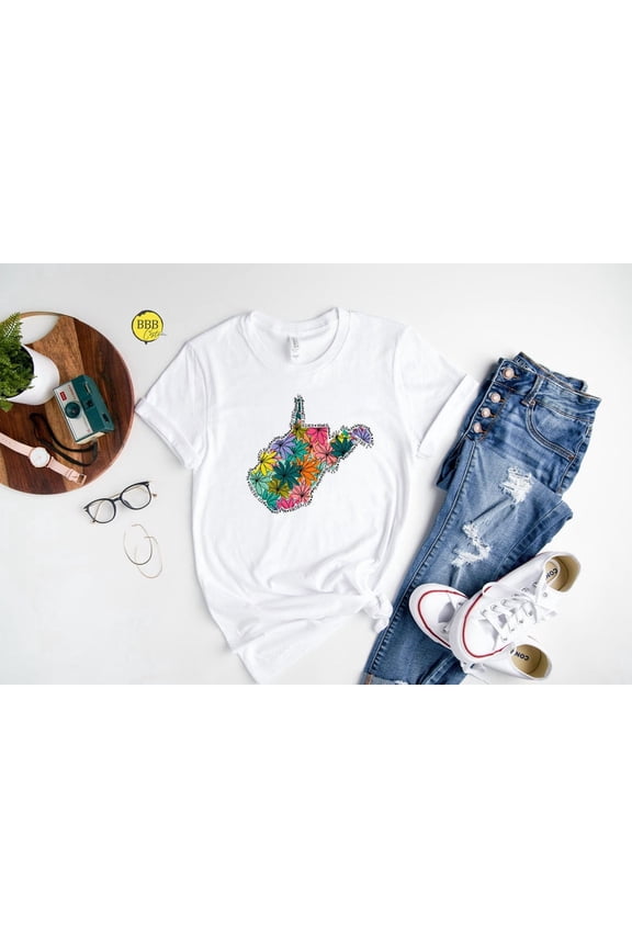 Floral West Virginia State Shirt: Wv Map Souvenir SWEATSHIRT All Size S-5XL