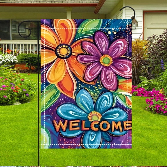 Floral Whimsical Yard Garden Flag, Double Sided Outdoor Decor for Front Yard Porch Patio, 30x45cm Polyester Linen-Look, Fade Resistant, 1 Pack