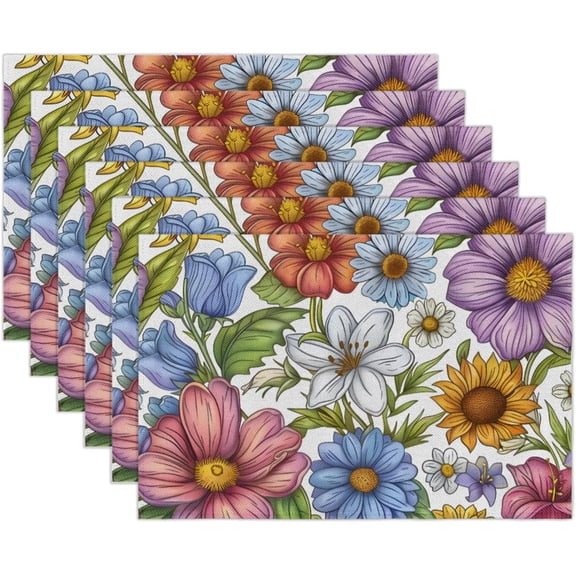 Floral Whispers Heat-Resistant Placemats Set of 4, Non-Slip Table Mats for Dining, Washable Polyester Linen Place Mats for Wedding, Party, Home Decor (18x12 Inch)