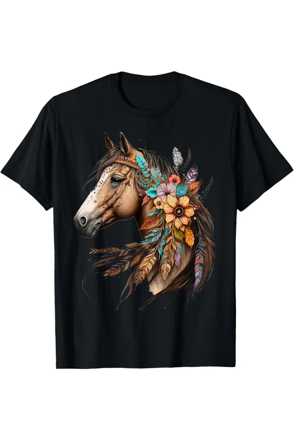 Floral Wild Horse Country Horse Riding T-Shirt