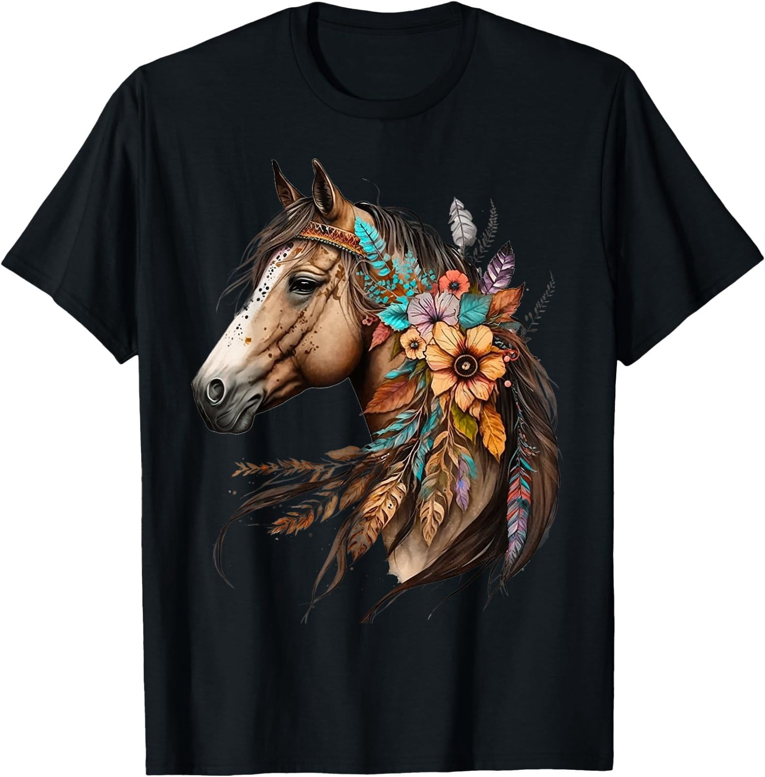 Floral Wild Horse Country Horse Riding T-Shirt - Walmart.com